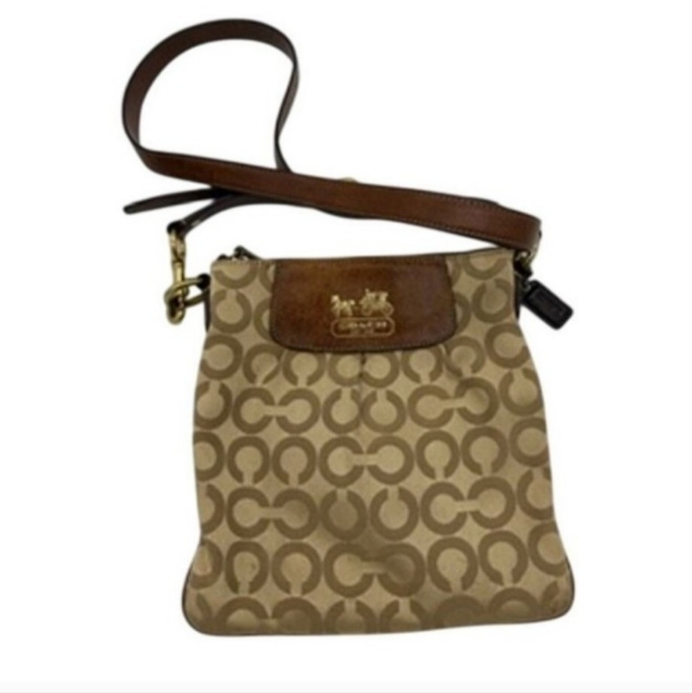 Coach Crossbody Madison in Op Art Beige, Khaki Jacquard w/Leather Trim